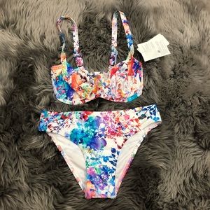 Naturana | Women's Underwire Bikini Set | Floral Splatter Print | Size 36